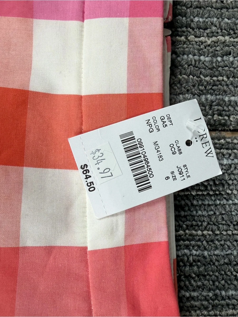 NWT J. Crew Pink/Orange Gingham Ruffled Pencil Skirt Size 6